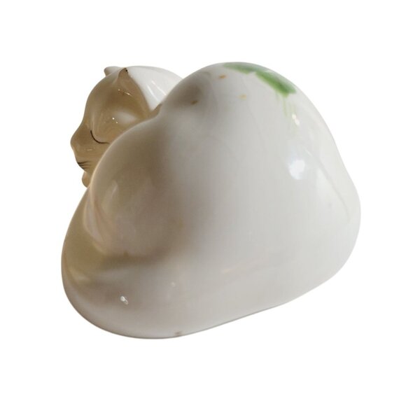 Vintage Hand Painted Ceramic Cat Figurine White Kitten Floral Design - Picture 2 of 9